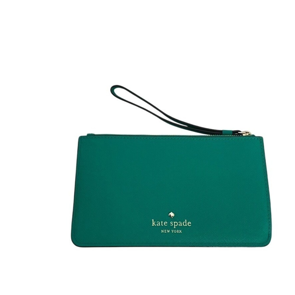 Kate Spade Karolina Cedar Street Zip Wristlet Wallet Teal Green Saffiano Leather